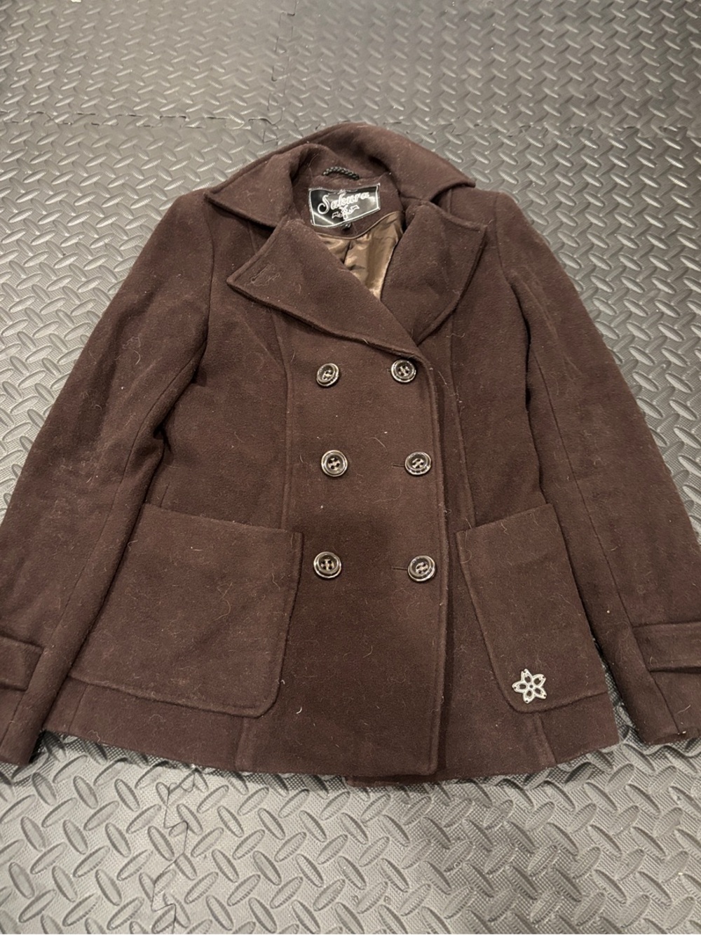 Sakura Women's Brown Double-Breasted Wool Peacoat